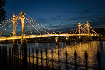 London, UK - September 14, 2023: Long Exposure shot of light Albert Bridge at night