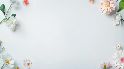Fototapeta premium Elegant Floral Frame With Colorful Flowers on White Background