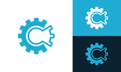 Simple letter C Gear logo design vector template 