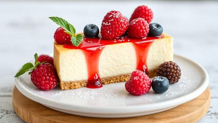 Delicious Cheesecake Topped with Vibrant Red Strawberries and berries