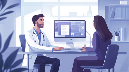Fototapeta premium Consultative meeting between a doctor and a patient in a modern medical office setting