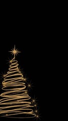 Minimalistic and elegant Christmas tree sketch. The Christmas tree is made using golden lines that radiate in all directions, resembling the typical shape of a Christmas tree.