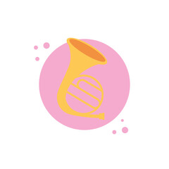 French horn musical instrument on isolated white background. French horn icon. Vector illustration cartoon flat style.