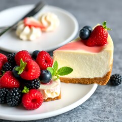 Delicious Cheesecake Topped with Vibrant Red Strawberries and berries