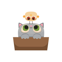 hand drawn illustration of a cat and a chick