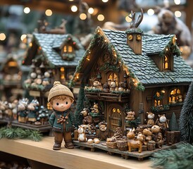 Fototapeta premium Small Figurines of a House and Deer