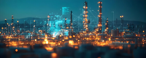Illustration - Industrial Plant Night Scene, Data Network