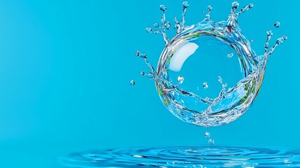 Water Drop Splashing into Blue Water with Ripples