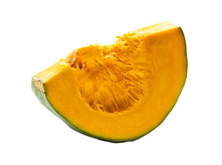 Side view of fresh green japanese pumpkin slice or piece isolated with clipping path in png file format