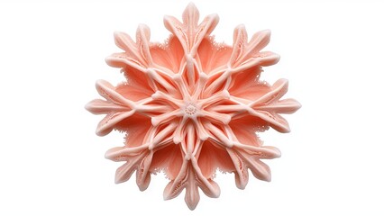 A delicate, pink snowflake design, showcasing intricate patterns and textures, perfect for winter-themed decor or artistic inspiration.