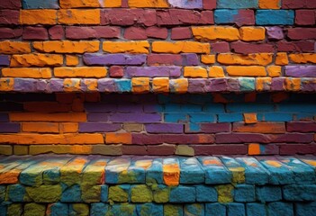 Fototapeta premium close detailed vibrant brick wall ideal design projects featuring rich textures diverse color patterns, architecture, surface, red, orange, brown, aged