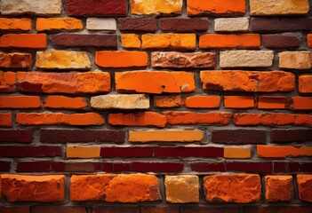 Obraz premium detailed close vibrantly colored brick surfaces showcasing rich textures vivid hues artistic composition, pattern, masonry, design, blue, yellow, green