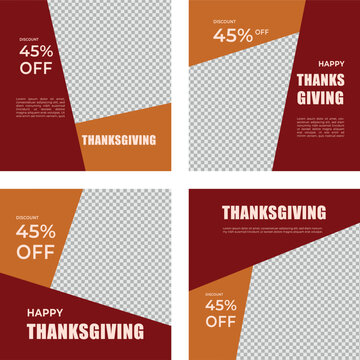 thanksgiving template set, 1080x1080 px for instagram and another social media,RGB color, eps file, editable