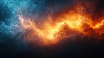 grainy dark banner background transitioning from blue to orange, infused with dynamic textures and noise, providing a dramatic backdrop with ample copy space for creative designs or advertisements