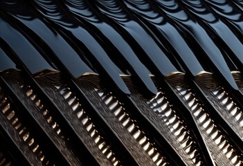 close showcase intricately patterned steel surfaces under dramatic lighting visual impact, metal, texture, design, reflection, shine, industrial, artistic