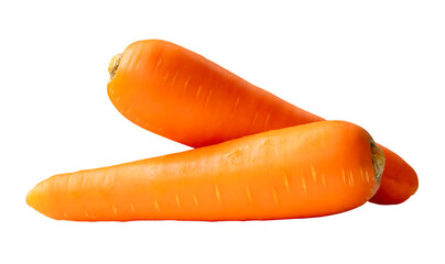 Side view of fresh orange carrot roots in stack isolated with clipping path in png file format