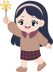 Cute Kid Holding Sparkler Cartoon Character