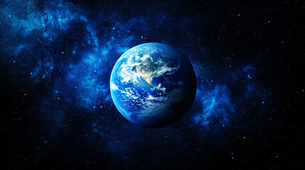 Fototapeta premium A blue and white planet in the middle of a dark sky