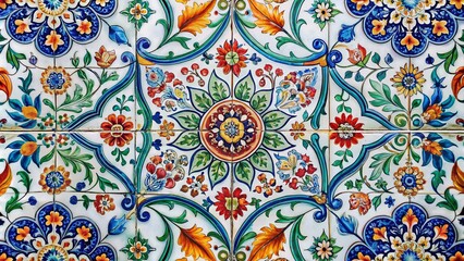 Ornate Watercolor Tile Pattern with Floral Motifs - Beautiful Background Design, Artistic Tile, Colorful Floral Decor, Vintage Style, Interior Design Inspiration, Watercolor Art