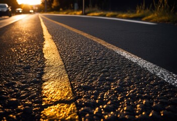 detailed macro view textured worn asphalt surface featuring clear white edge line, ground, pattern, markings, road, cracks, pavement, urban, flat, design