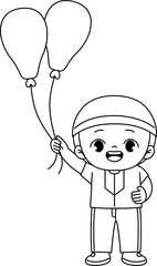 kid holding balloon outline coloring