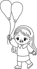 kid holding balloon outline coloring