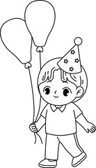 kid holding balloon outline coloring