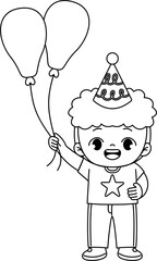 kid holding balloon outline coloring
