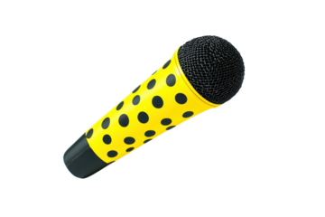 Vibrant yellow microphone with black polka dots, ideal for creative presentations, performances, and adding a fun touch to audio projects.