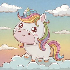 Fototapeta premium kawaii style vector illustration of a rainbow unicorn with a cute,