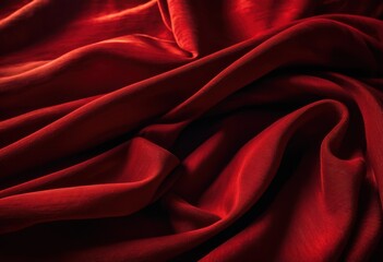 Obraz premium vibrant red fabric draped elegantly over rustic wooden surface capturing bold textures rich colors, cloth, textile, design, elegance, shine, creativity