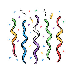 streamers with confetti vector art,  flat illustration streamers with confetti icon.