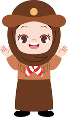 Indonesia Kid wear Pramuka uniform cartoon Character