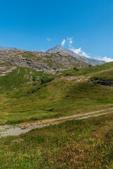 Fototapeta premium Forte Varisello fort with Pointe du Lamet mountain peak near Mont-Cenis lake in Savoie region in France near borders with Italy