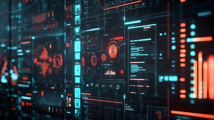 Obraz premium Futuristic Interface with Red and Blue Digital Displays