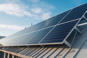 Solar panels converting sunlight into renewable energy on a roof