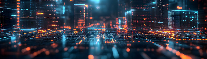 3D Illustration - Digital Cityscape Data Flow