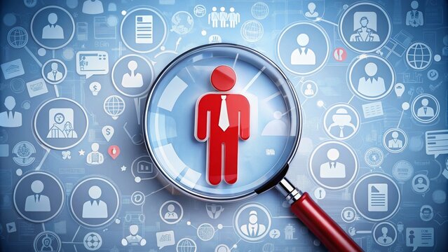 Red Human Icon in Magnifying Glass Highlighting Customer Focus and Relationship Management for Enhanced Business Engagement and CRM Strategies