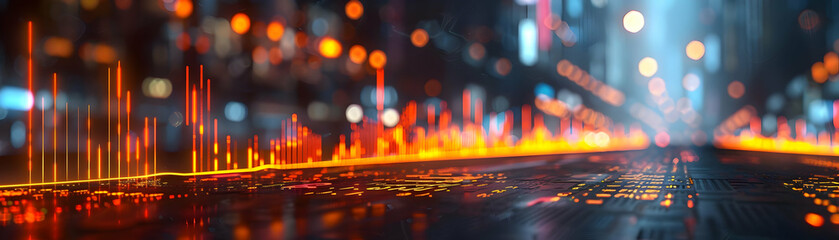 3D Illustration - City Lights Data Visualization Background