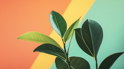 Green Plant Leaves Against a Colorful Background