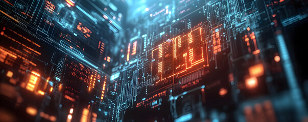 Fototapeta premium 3D Illustration - Futuristic Circuit Board Data Stream