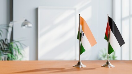 FLAGS OF INDIA And PALESTINE ON TABLE