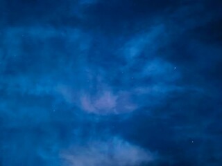 The sky on the background of sunset, colorful clouds. An abstract composition in nature with natural blue, pink, purple shades of the horizon. The natural environment.