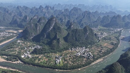 The scenery of the first bay of the Li River in Guilin, Guangxi