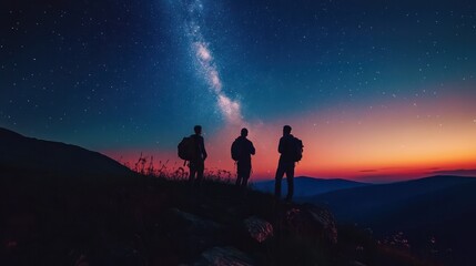 A group of stargazers observing the night sky, studying the stars and distant galaxies