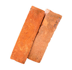 Top view of old red or orange bricks in stack isolated with clipping path in png file format