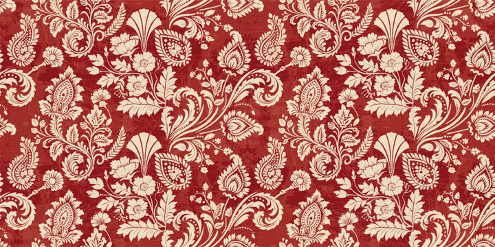 Abstract Paisley Traditional Scribble Style Hand Drawn Ikat Seamless Vector Pattern Trendy Fashion Colors Perfect for Allover Fabric Print or Wall Paper Damask Ethnic Concept Bright Orange White Tones