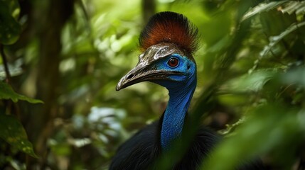 Obraz premium A Close-Up Portrait of a Southern Cassowary in a Lush Rainforest