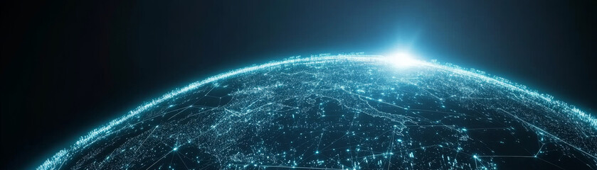 digital globe with network of interconnected data nodes glowing brightly.
