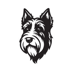 Scottish Terrier dog head logo clean vector illustration, mascot logo, cartoon logo, gaming logo, minimal logo, with text, png vector
